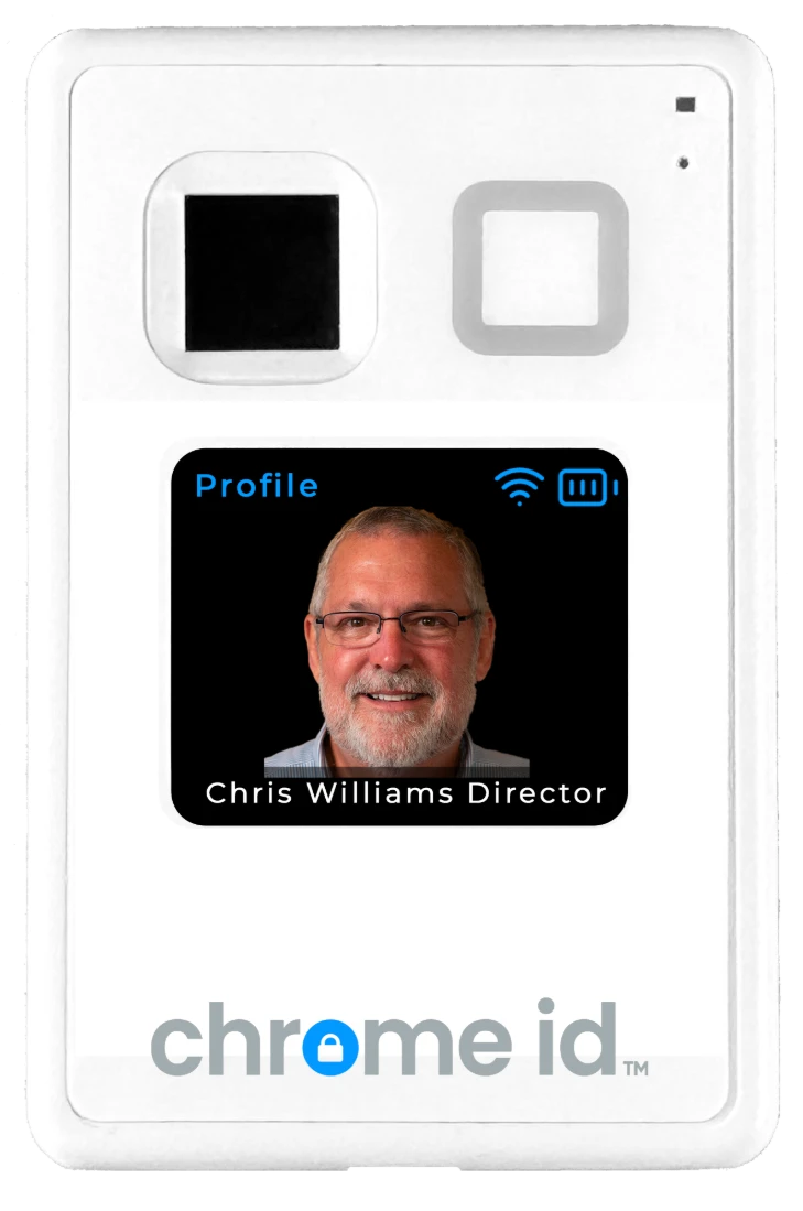 Chrome ID card showing the cardholder's verified profile